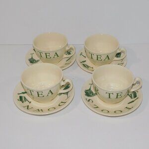 Set 4 Wood & Sons The Kitchen Garden Green Tools Down Time for Tea Teacup Saucer
